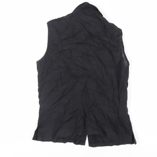 Marks and Spencer Womens Black Linen Basic Button-Up Size 12 Collared