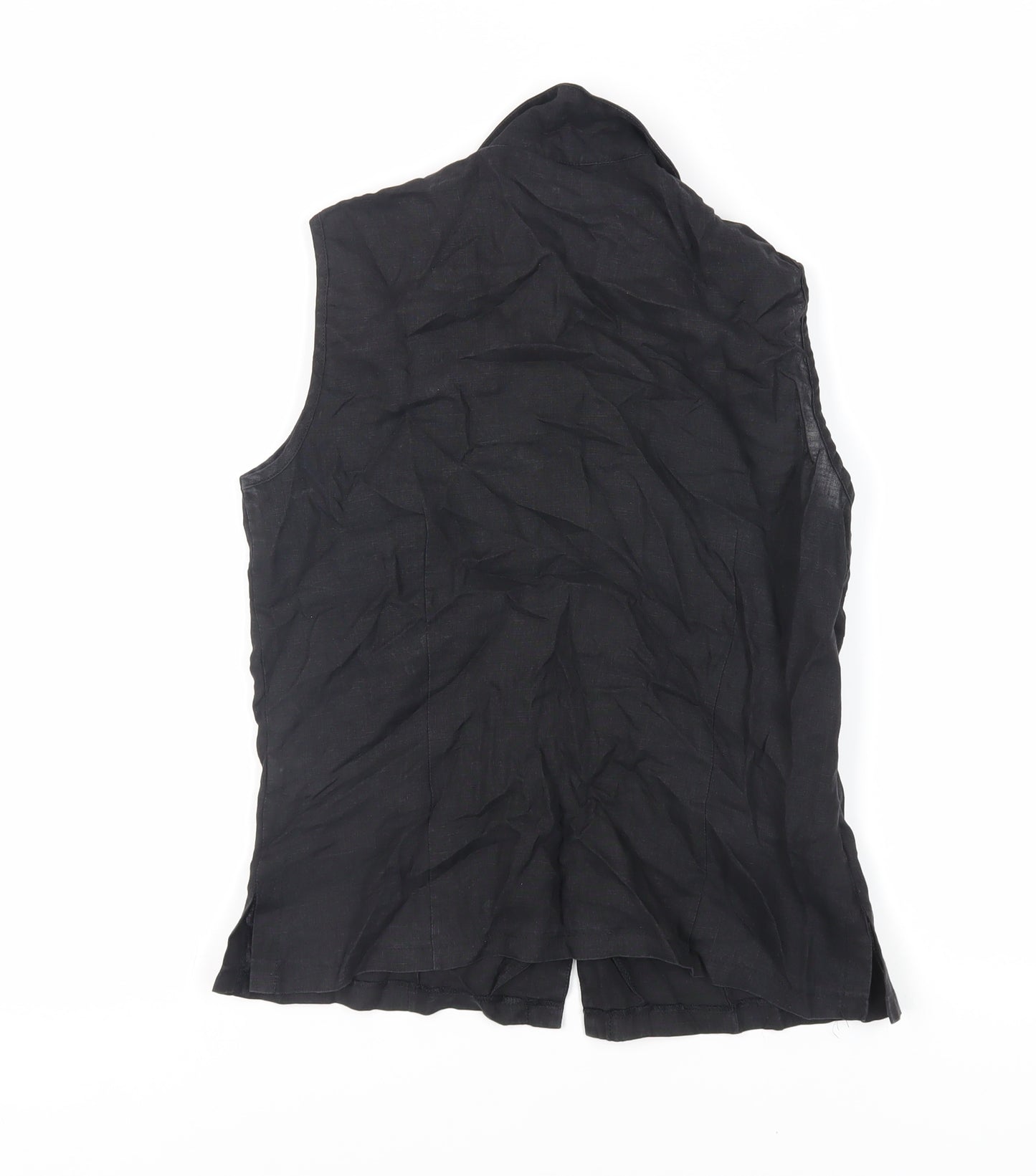 Marks and Spencer Womens Black Linen Basic Button-Up Size 12 Collared