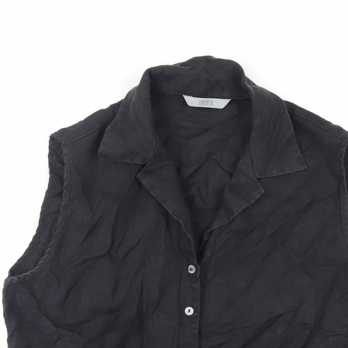 Marks and Spencer Womens Black Linen Basic Button-Up Size 12 Collared