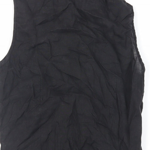 Marks and Spencer Womens Black Linen Basic Button-Up Size 12 Collared