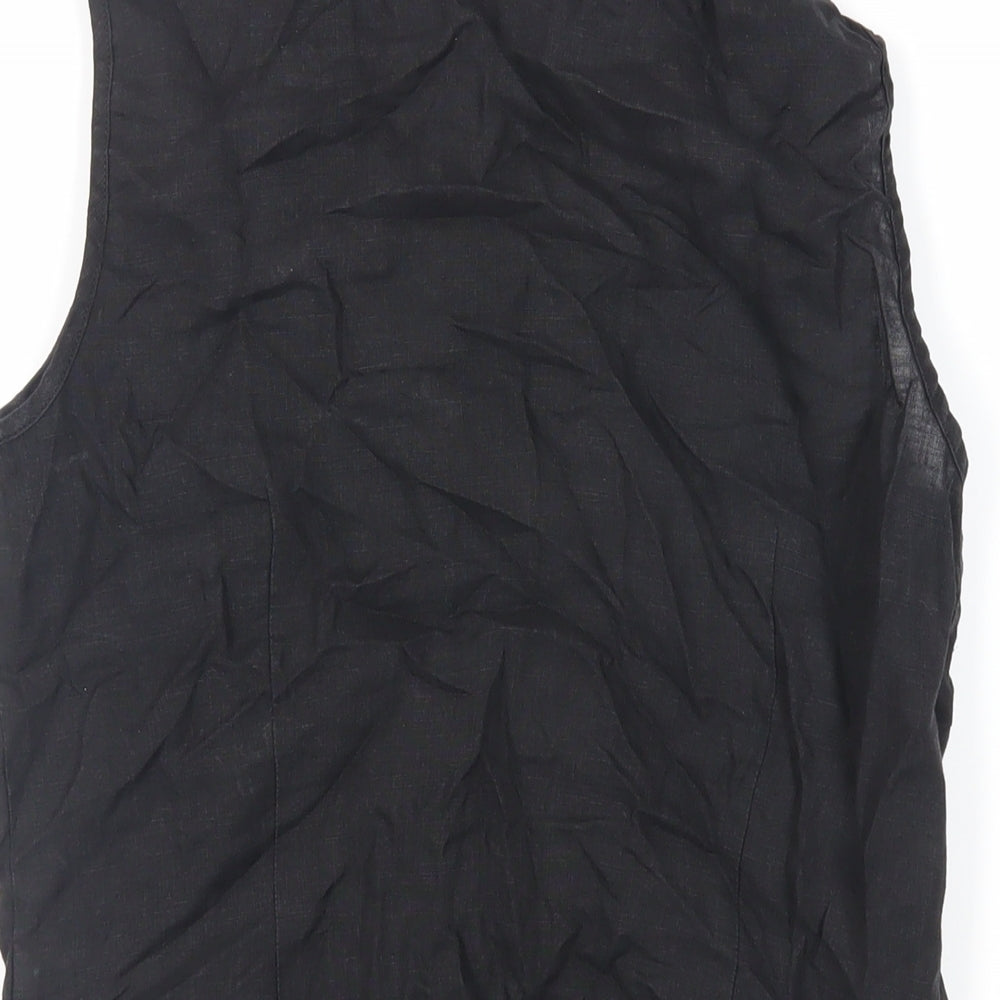 Marks and Spencer Womens Black Linen Basic Button-Up Size 12 Collared