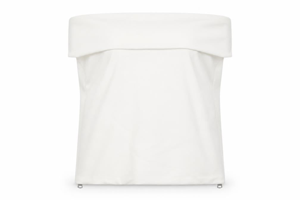 Front view of Zara women’s white polyester basic blouse, size M, off the shoulder