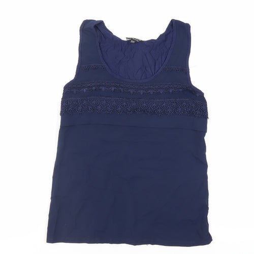 Warehouse Womens Blue Polyester Basic Tank Size 12 Scoop Neck - Lace Detail