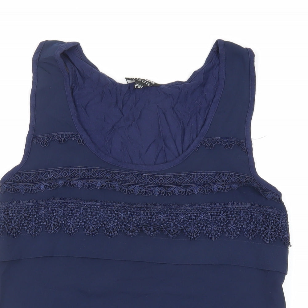 Warehouse Womens Blue Polyester Basic Tank Size 12 Scoop Neck - Lace Detail