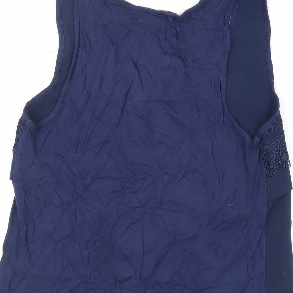Warehouse Womens Blue Polyester Basic Tank Size 12 Scoop Neck - Lace Detail