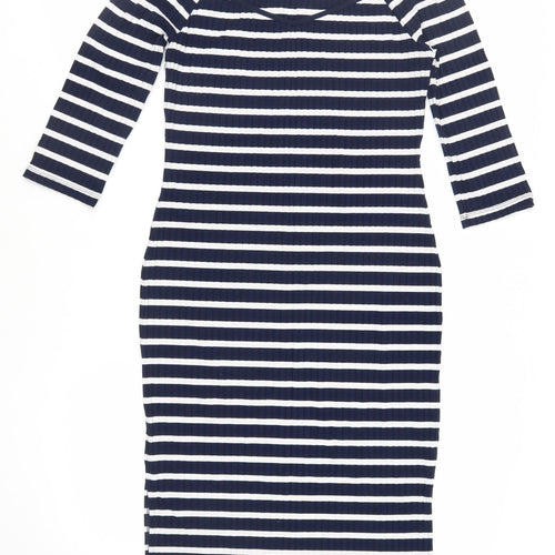 Very Womens Blue Striped Polyester Bodycon Size 14 Boat Neck Pullover - Ribbed