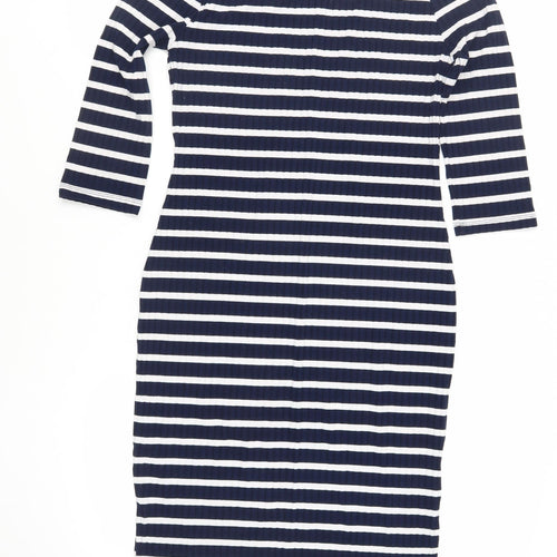 Very Womens Blue Striped Polyester Bodycon Size 14 Boat Neck Pullover - Ribbed