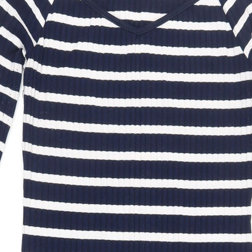 Very Womens Blue Striped Polyester Bodycon Size 14 Boat Neck Pullover - Ribbed