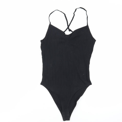 Zara Womens Black Cotton Bodysuit One-Piece Size M Snap - Ribbed