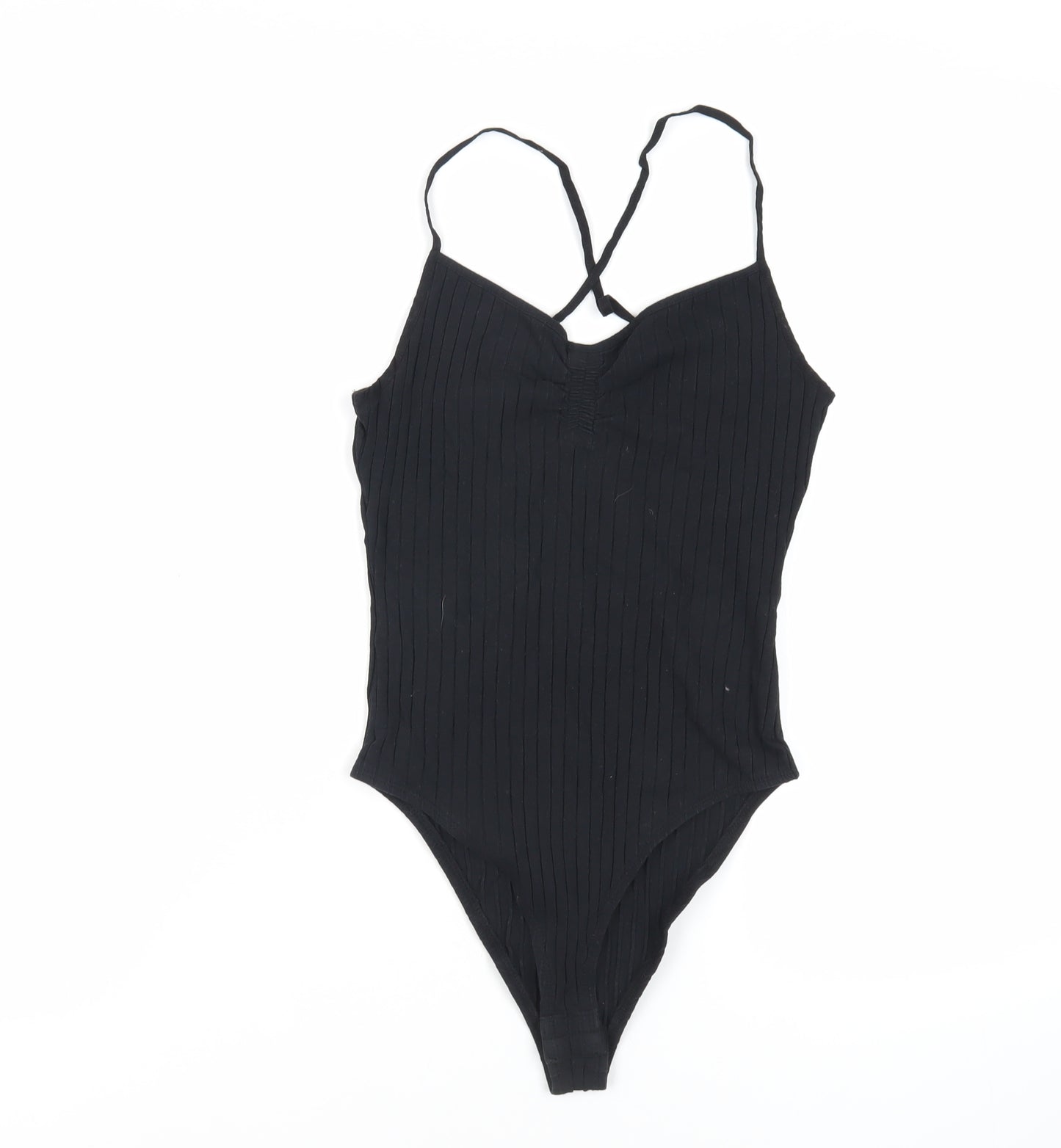 Zara Womens Black Cotton Bodysuit One-Piece Size M Snap - Ribbed