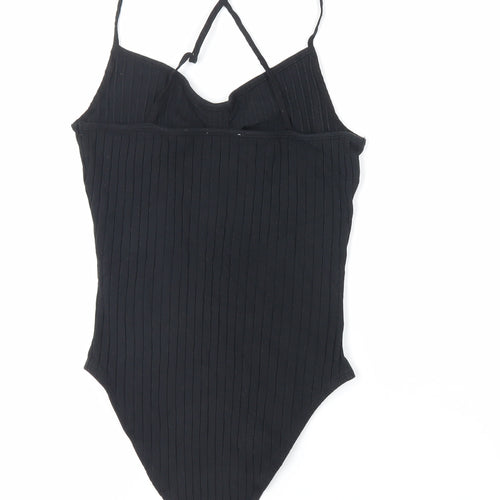 Zara Womens Black Cotton Bodysuit One-Piece Size M Snap - Ribbed