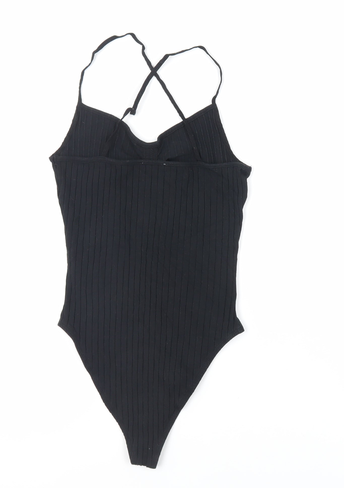 Zara Womens Black Cotton Bodysuit One-Piece Size M Snap - Ribbed