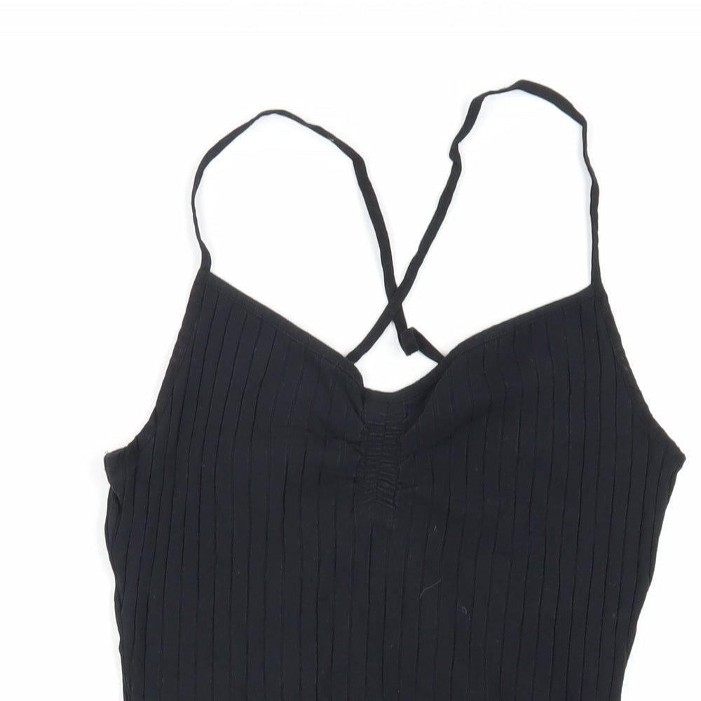 Zara Womens Black Cotton Bodysuit One-Piece Size M Snap - Ribbed