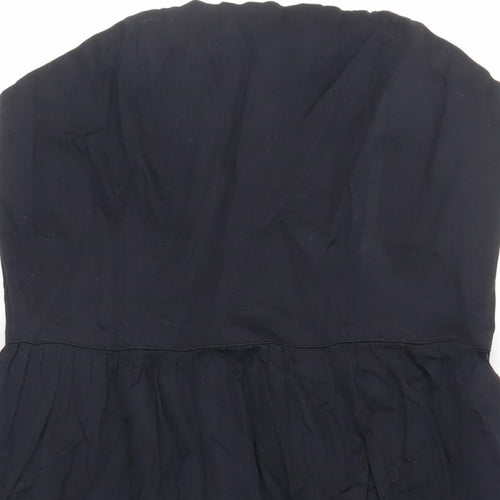 Jenerous Womens Black Cotton Skater Dress Size 16 Off the Shoulder Zip - Strapless