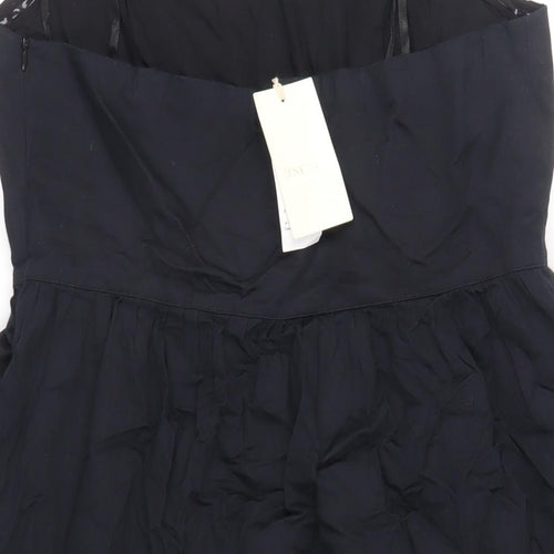 Jenerous Womens Black Cotton Skater Dress Size 16 Off the Shoulder Zip - Strapless