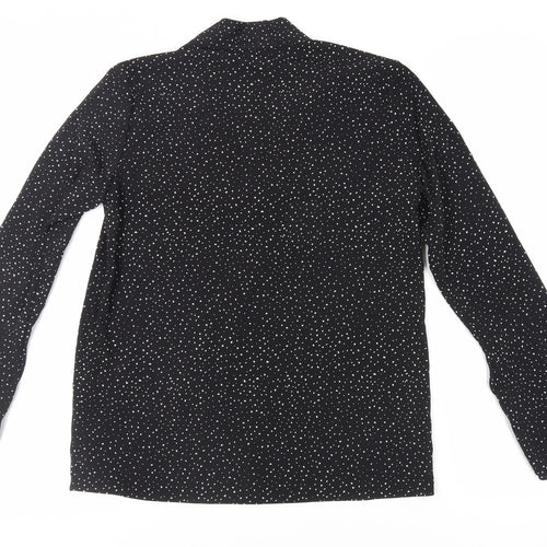 Warehouse Womens Black Geometric Polyester Basic Blouse Size 8 V-Neck - Tie Neck