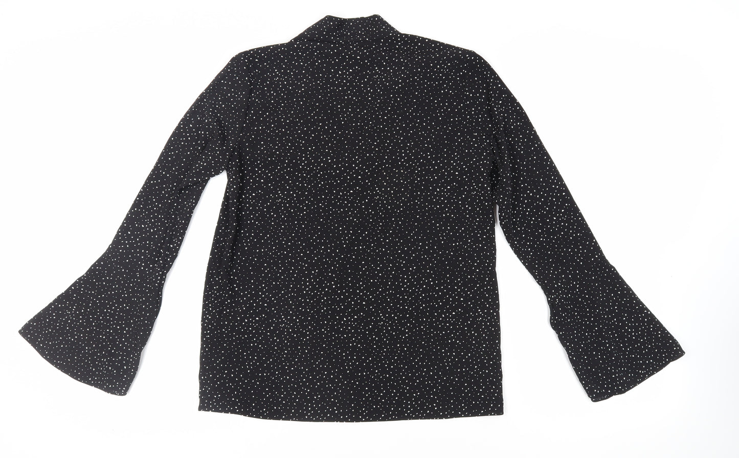 Warehouse Womens Black Geometric Polyester Basic Blouse Size 8 V-Neck - Tie Neck
