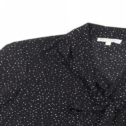 Warehouse Womens Black Geometric Polyester Basic Blouse Size 8 V-Neck - Tie Neck