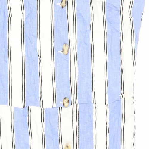 Warehouse Womens Blue Striped Viscose Tank Dress Size 12 V-Neck Button - Pockets