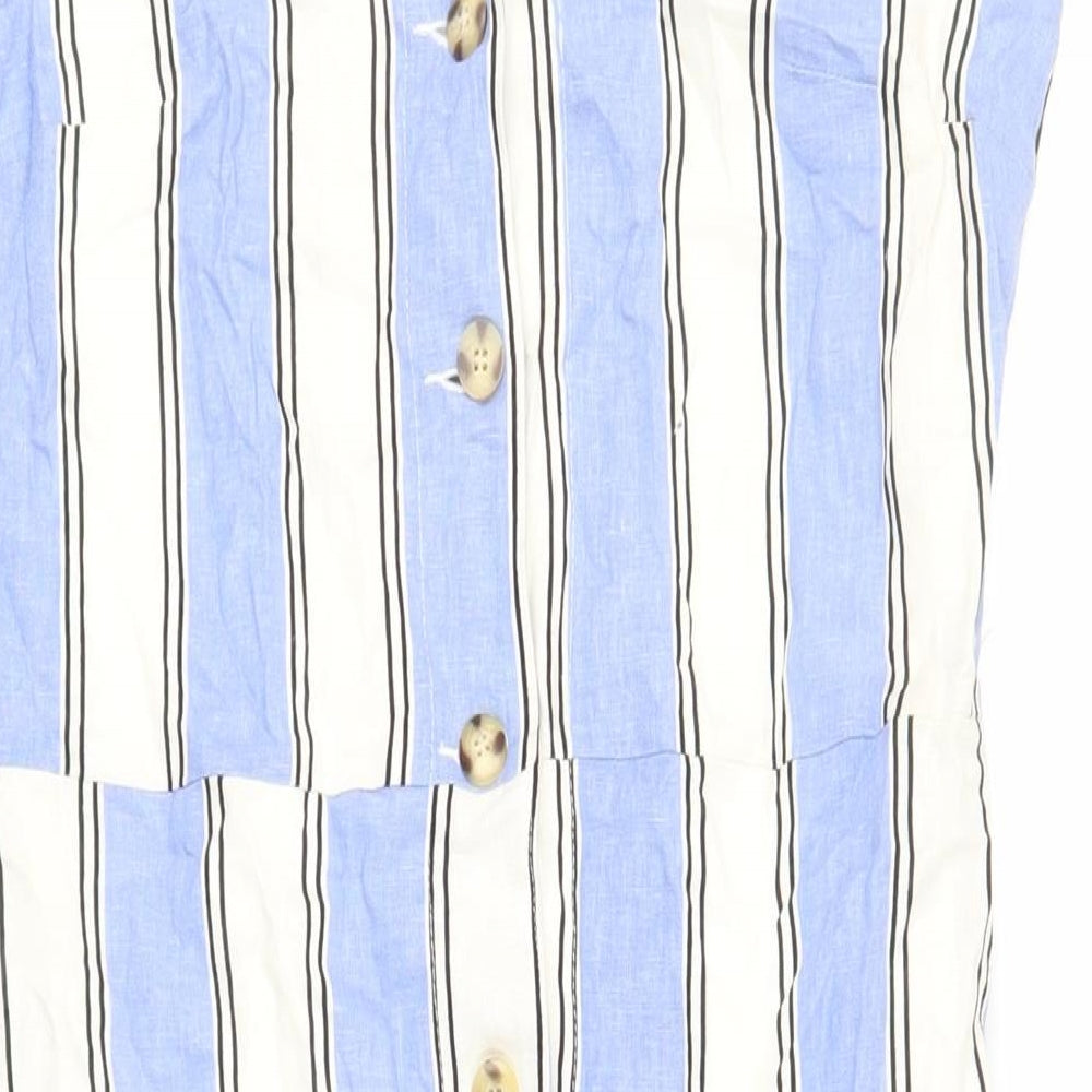 Warehouse Womens Blue Striped Viscose Tank Dress Size 12 V-Neck Button - Pockets
