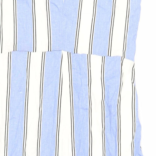 Warehouse Womens Blue Striped Viscose Tank Dress Size 12 V-Neck Button - Pockets