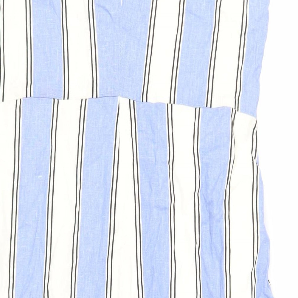 Warehouse Womens Blue Striped Viscose Tank Dress Size 12 V-Neck Button - Pockets