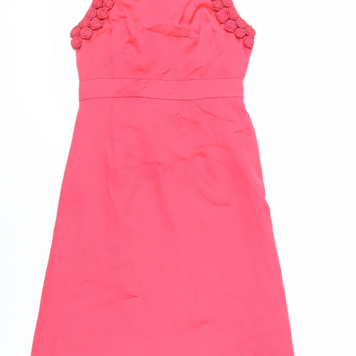 Fever Womens Pink Polyester A-Line Size 8 Boat Neck Zip - Floral Detail