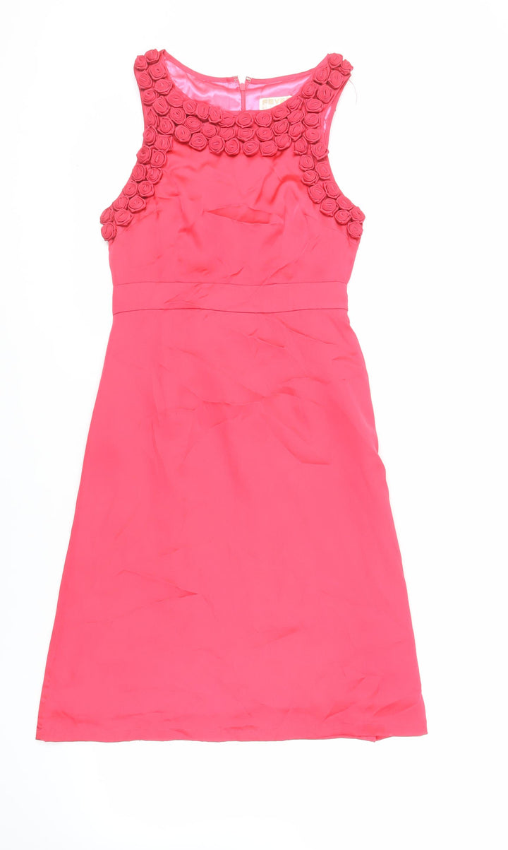 Fever Womens Pink Polyester A-Line Size 8 Boat Neck Zip - Floral Detail