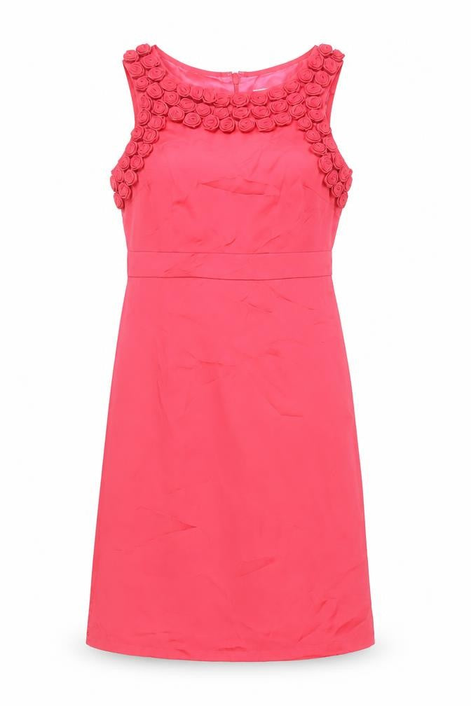 Fever Womens Pink Polyester A-Line Size 8 Boat Neck Zip - Floral Detail
