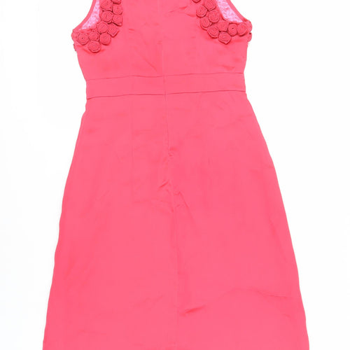 Fever Womens Pink Polyester A-Line Size 8 Boat Neck Zip - Floral Detail