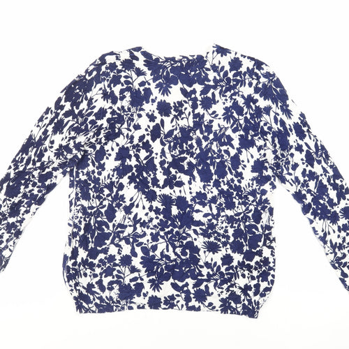 Marks and Spencer Womens Blue Round Neck Floral Viscose Cardigan Jumper Size 14