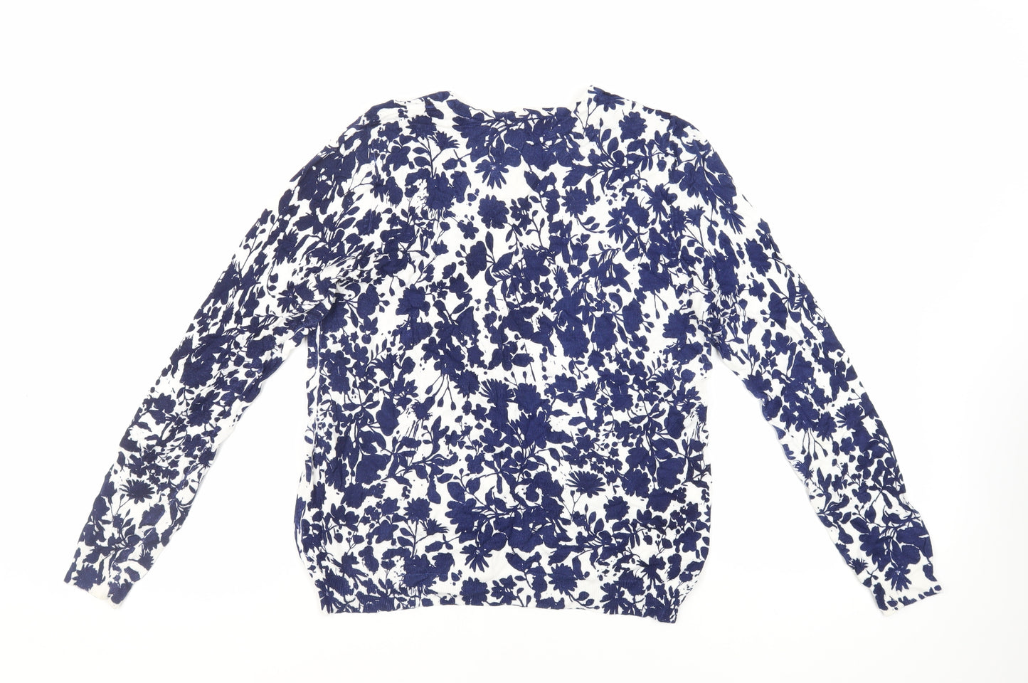 Marks and Spencer Womens Blue Round Neck Floral Viscose Cardigan Jumper Size 14