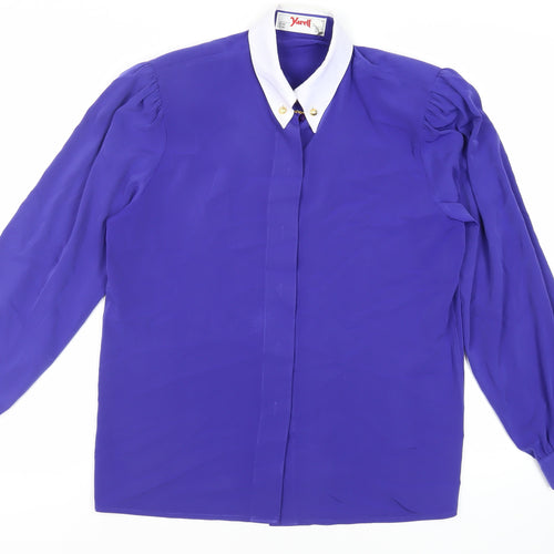 Yarell Womens Blue Polyester Basic Button-Up Size 12 Collared - Vintage