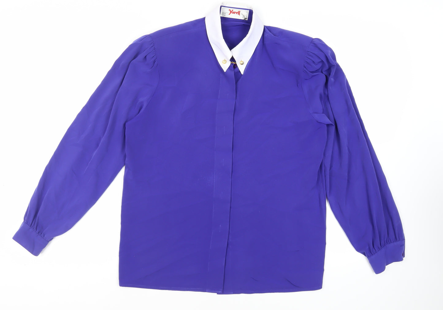 Yarell Womens Blue Polyester Basic Button-Up Size 12 Collared - Vintage
