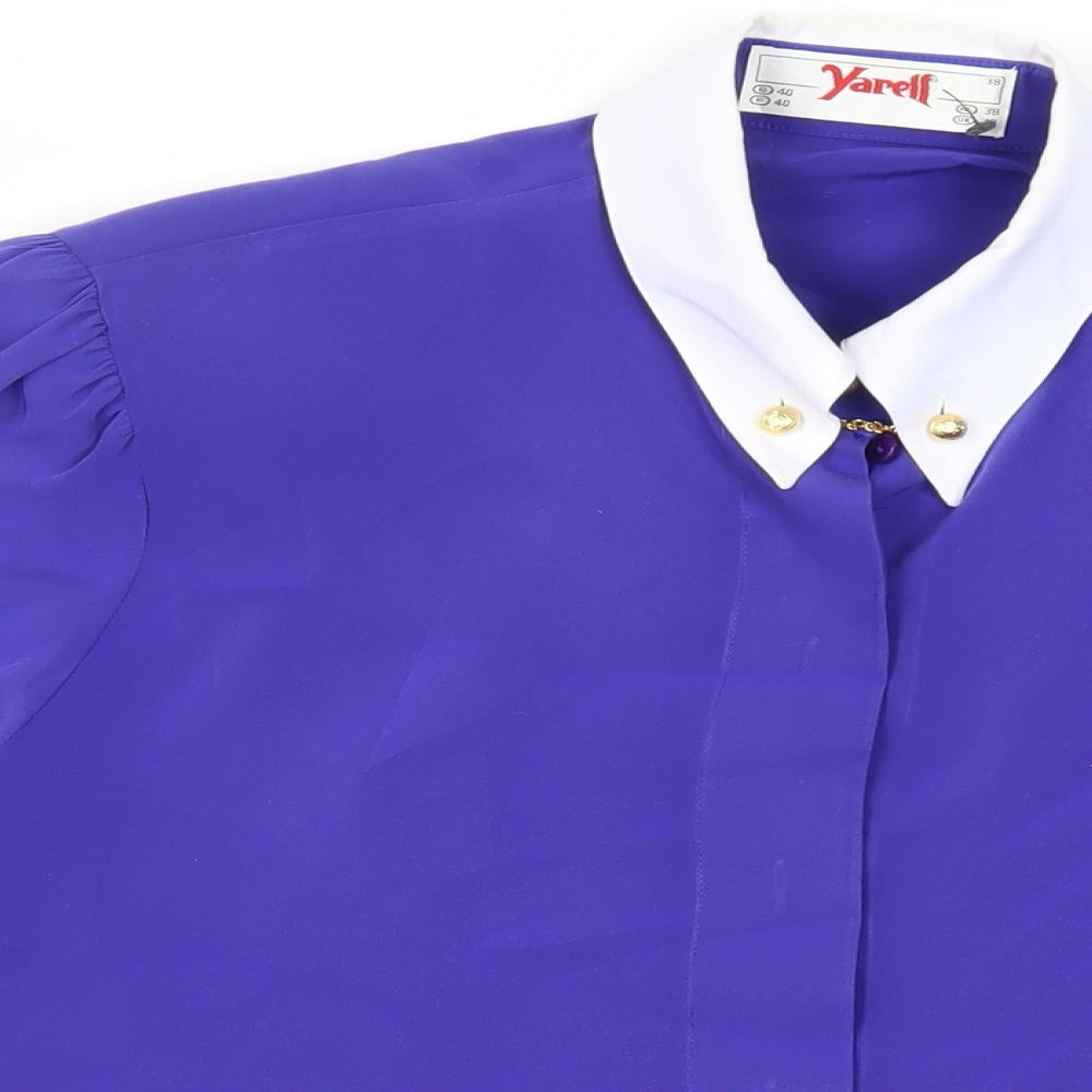 Yarell Womens Blue Polyester Basic Button-Up Size 12 Collared - Vintage