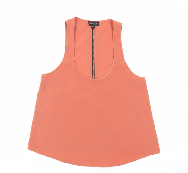Topshop Womens Orange Polyester Basic Tank Size 8 Scoop Neck