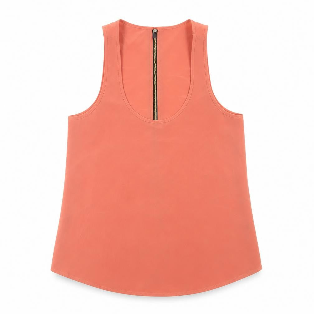 Front view of Topshop women’s orange polyester basic tank, size UK 8, scoop neck