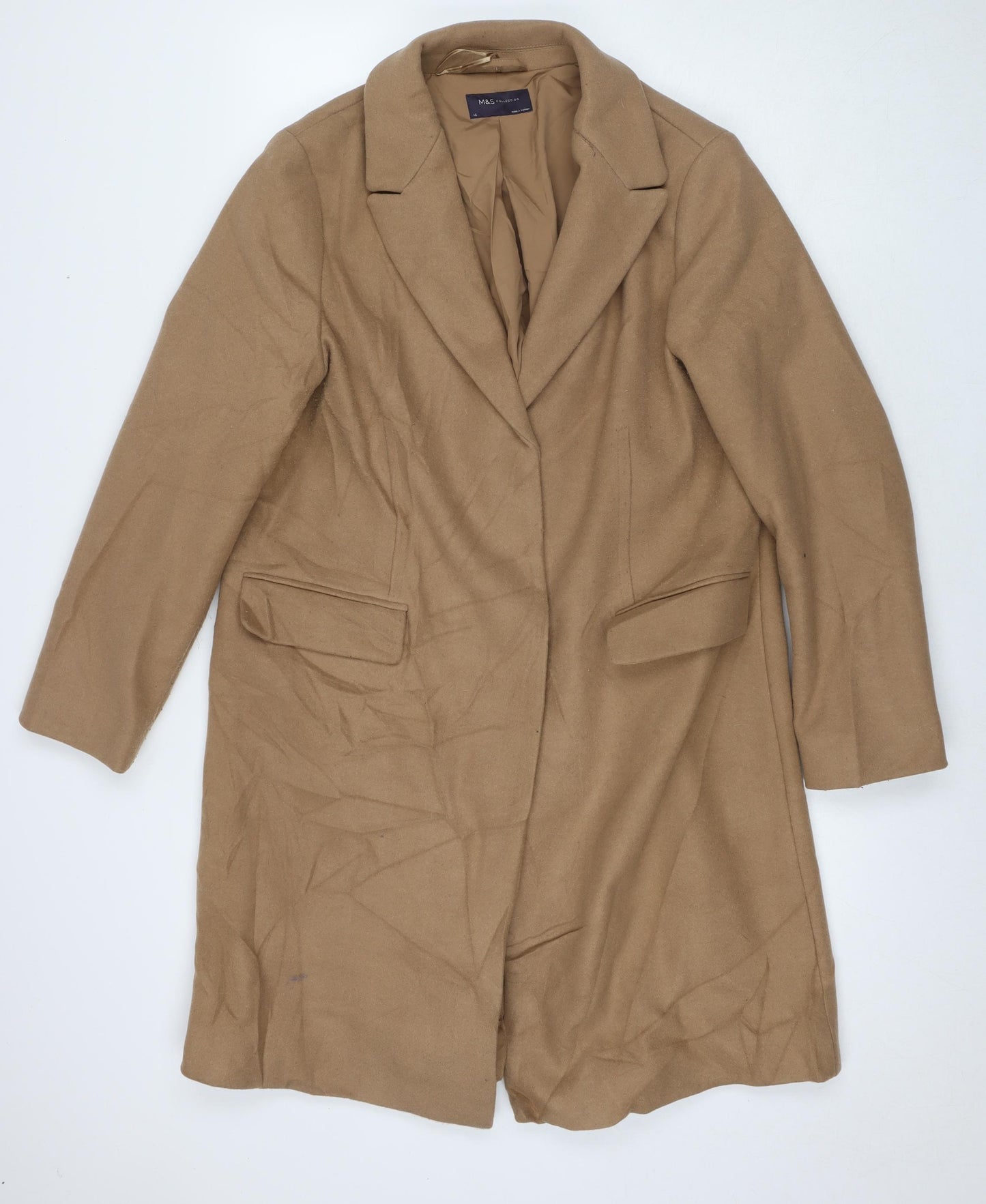 Marks and Spencer Womens Brown Overcoat Coat Size 16 Snap