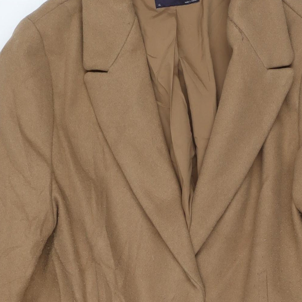 Marks and Spencer Womens Brown Overcoat Coat Size 16 Snap