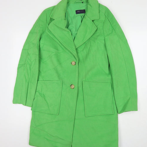 Marks and Spencer Womens Green Overcoat Coat Size 8 Button