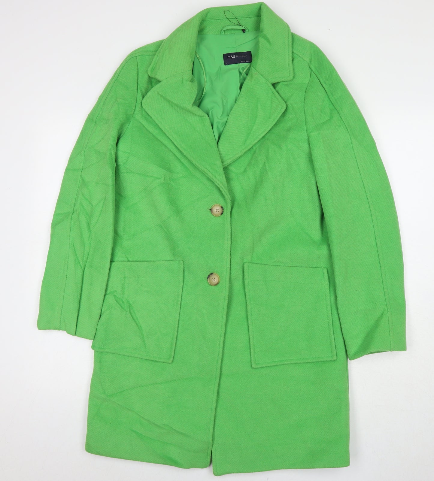 Marks and Spencer Womens Green Overcoat Coat Size 8 Button