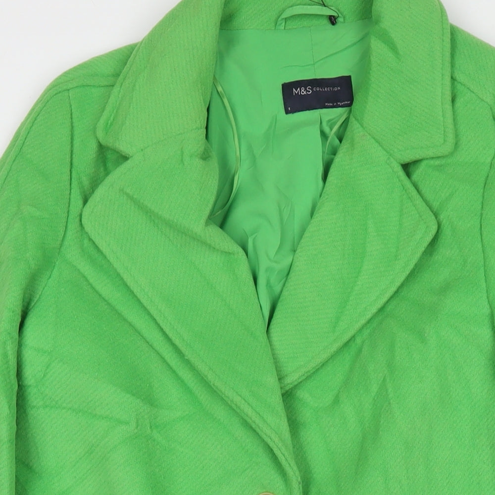 Marks and Spencer Womens Green Overcoat Coat Size 8 Button