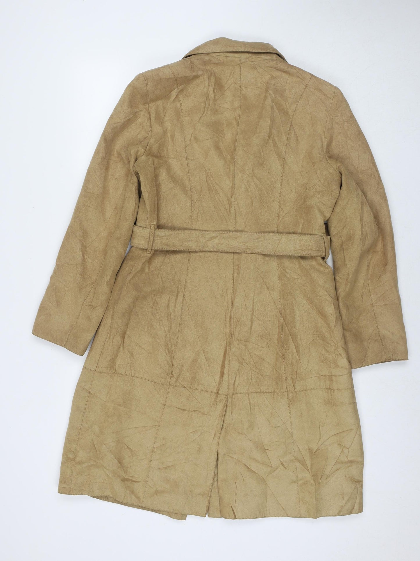 Wallis Womens Beige Overcoat Coat Size 12 Button - Suede Type