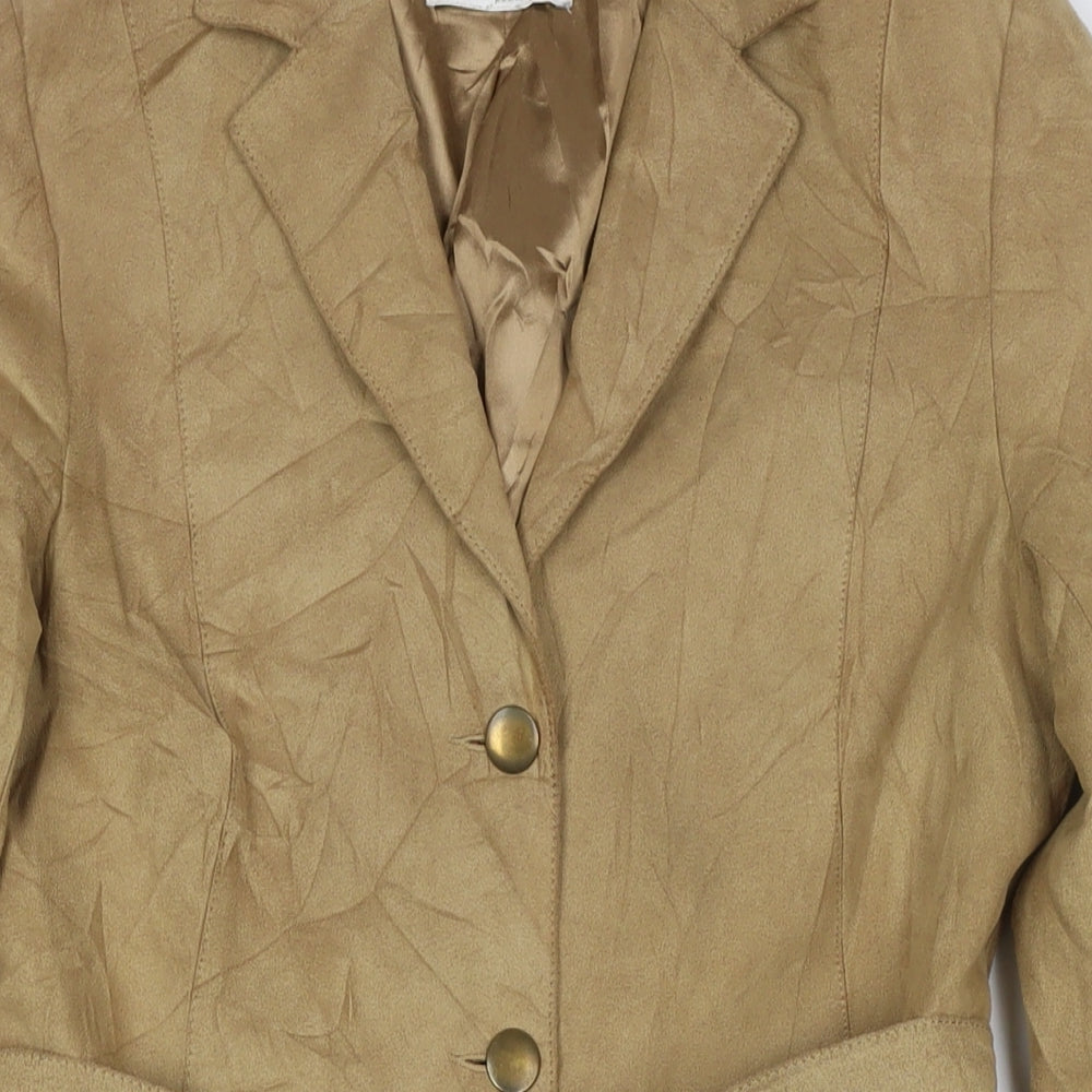 Wallis Womens Beige Overcoat Coat Size 12 Button - Suede Type