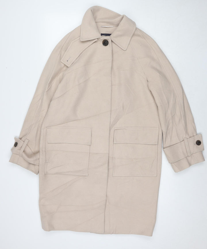 Marks and Spencer Womens Beige Overcoat Coat Size XS Button
