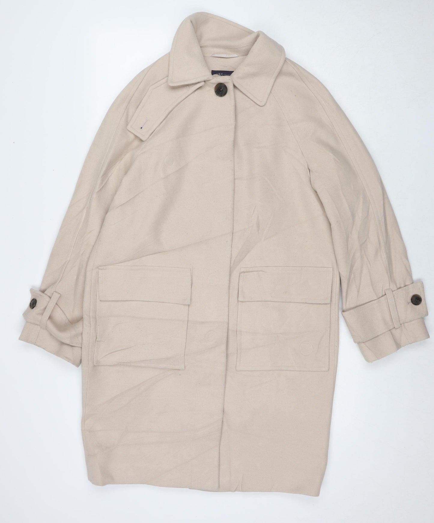 Marks and Spencer Womens Beige Overcoat Coat Size XS Button