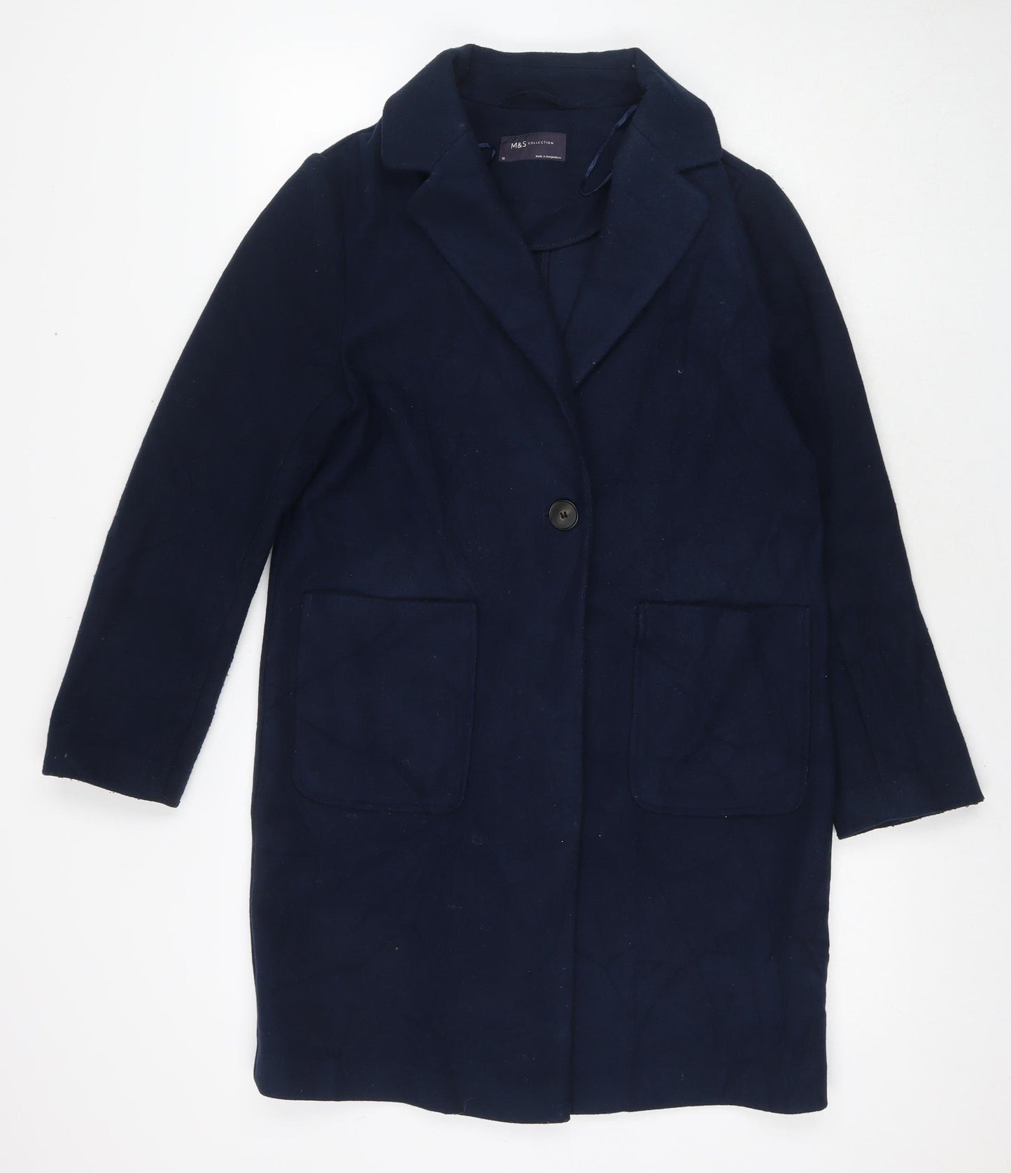 Marks and Spencer Womens Blue Overcoat Coat Size 10 Button