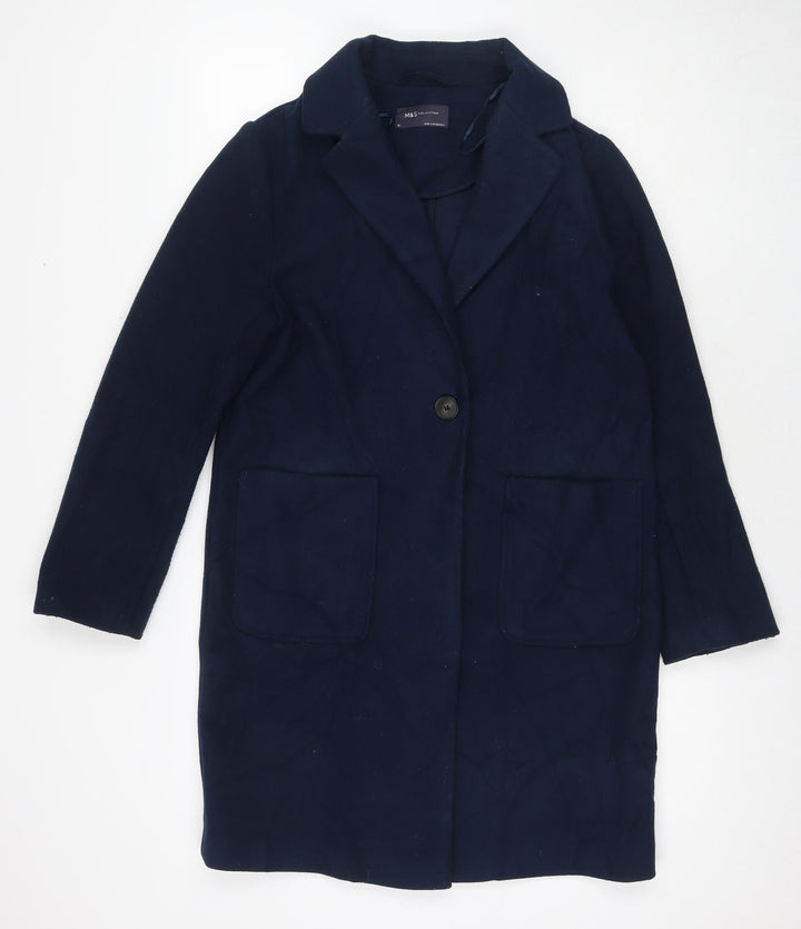 Marks and Spencer Womens Blue Overcoat Coat Size 10 Button