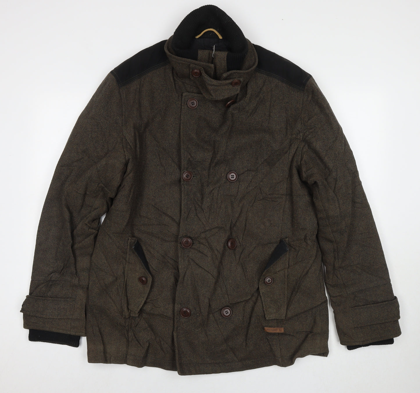 Tokyo Laundry Mens Brown Overcoat Coat Size L Zip