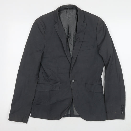 Topman Mens Grey Polyester Jacket Suit Jacket Size 36 Regular